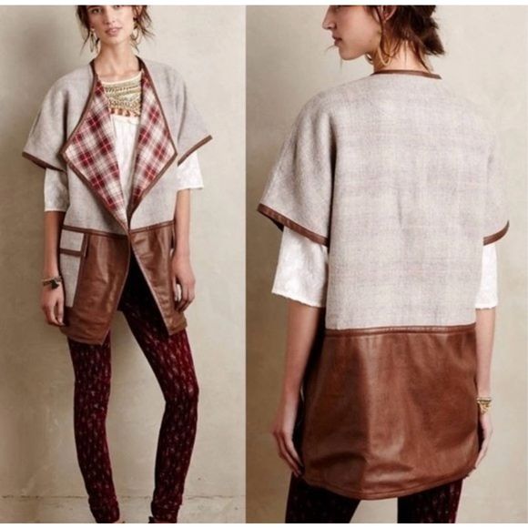 Elevenses Anthropologie Wool Blend Paisaje Jacket Cape Vest Oversized Size M/L - Picture 1 of 9